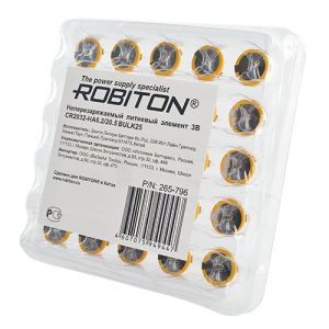 Элемент питания ROBITON CR2032-HA6.2/20.5 с выводами под пайку 25шт