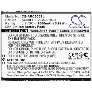 Аккумулятор CameronSino для Archos ARCHOS 50F Helium 4G, Lite (GX395872) 1600mah