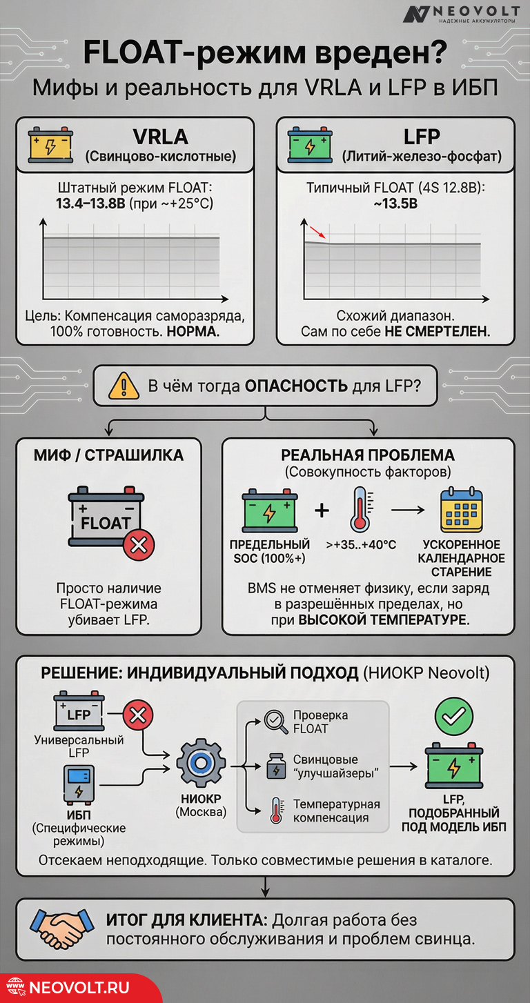Основные тезисы по совместимости LiFePO4 (литий-железо-фосфатных) батарей и свинцово-кислотных в ИБП-устройствах.